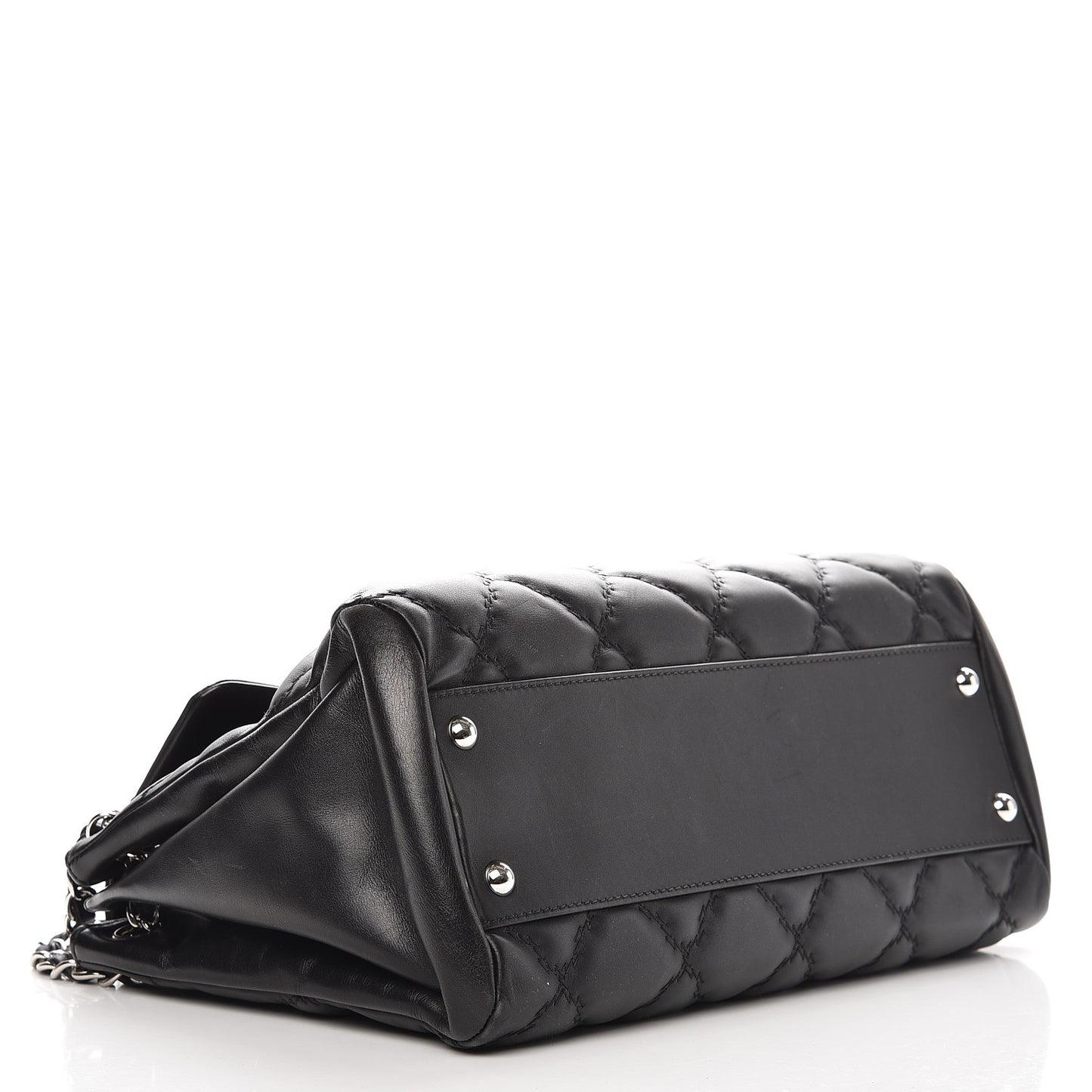 Calfskin Double Stitch Large Hamptons Flap Bag Black