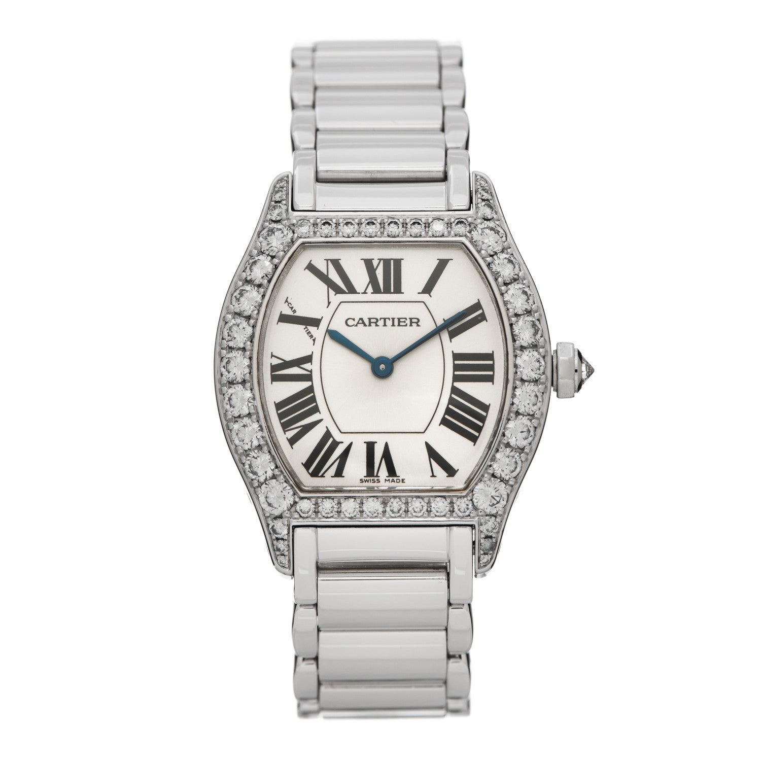 Cartier 18K White Gold Diamond Bezel 28mm Tortue Francaise Manual Winding Watch 1 of 5