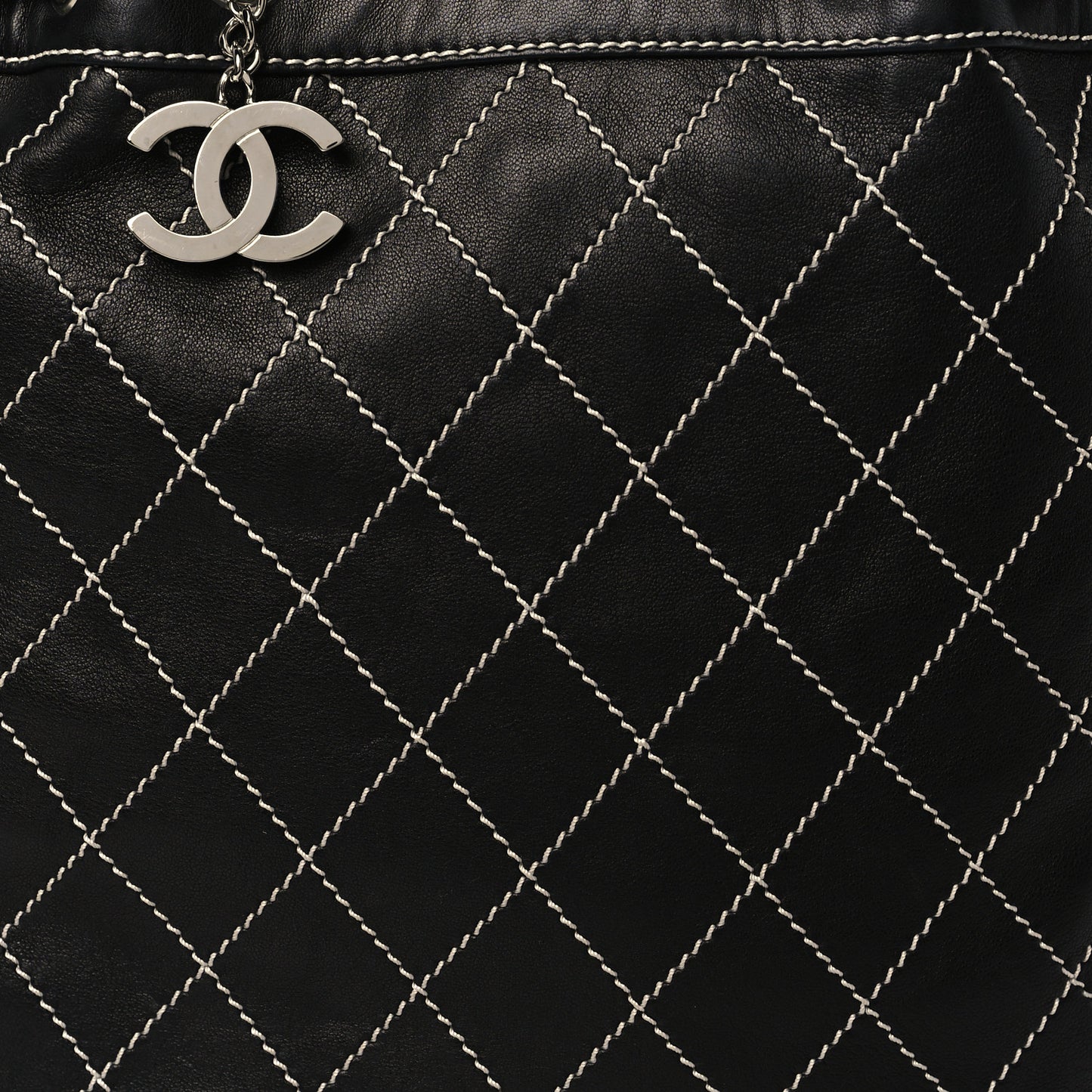Lambskin Contrast Stitch Shoulder Bag Black