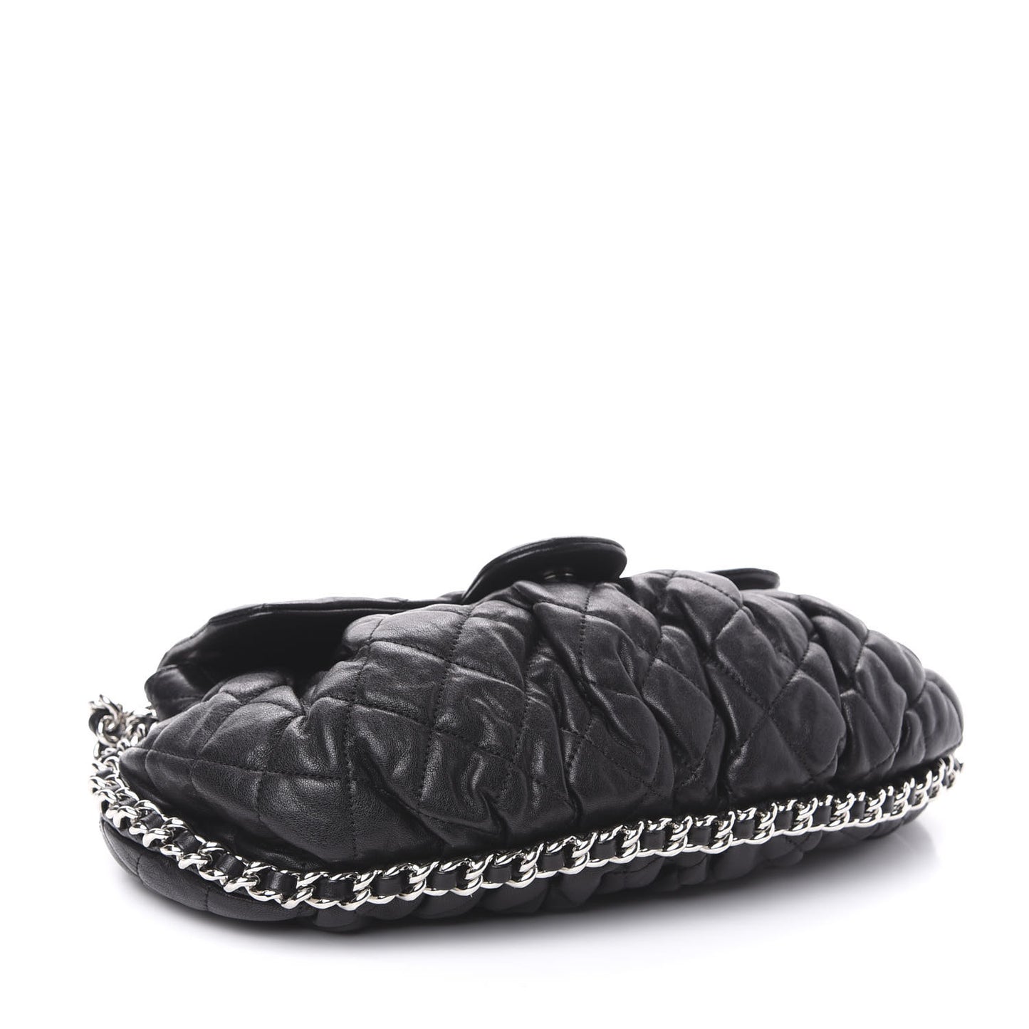 Washed Lambskin Quilted Medium Chain Around Messenger Black