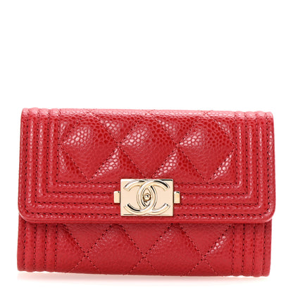 Chanel Caviar Quilted Boy Flap Card Holder Wallet Red 1 of 9