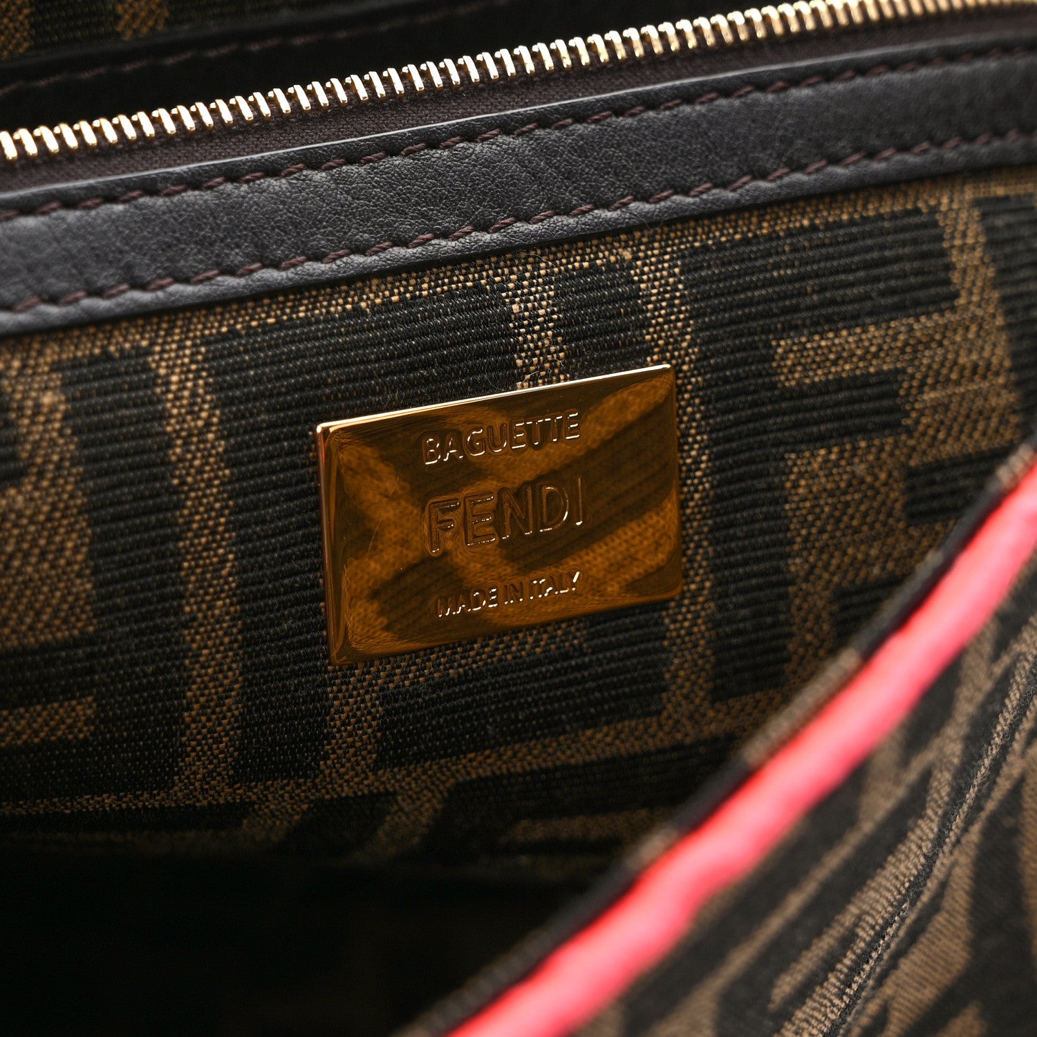 Fendi Fabric Jacquard FF 1974 Large Baguette Tobacco Moro Fuxia Fluo 6 of 9