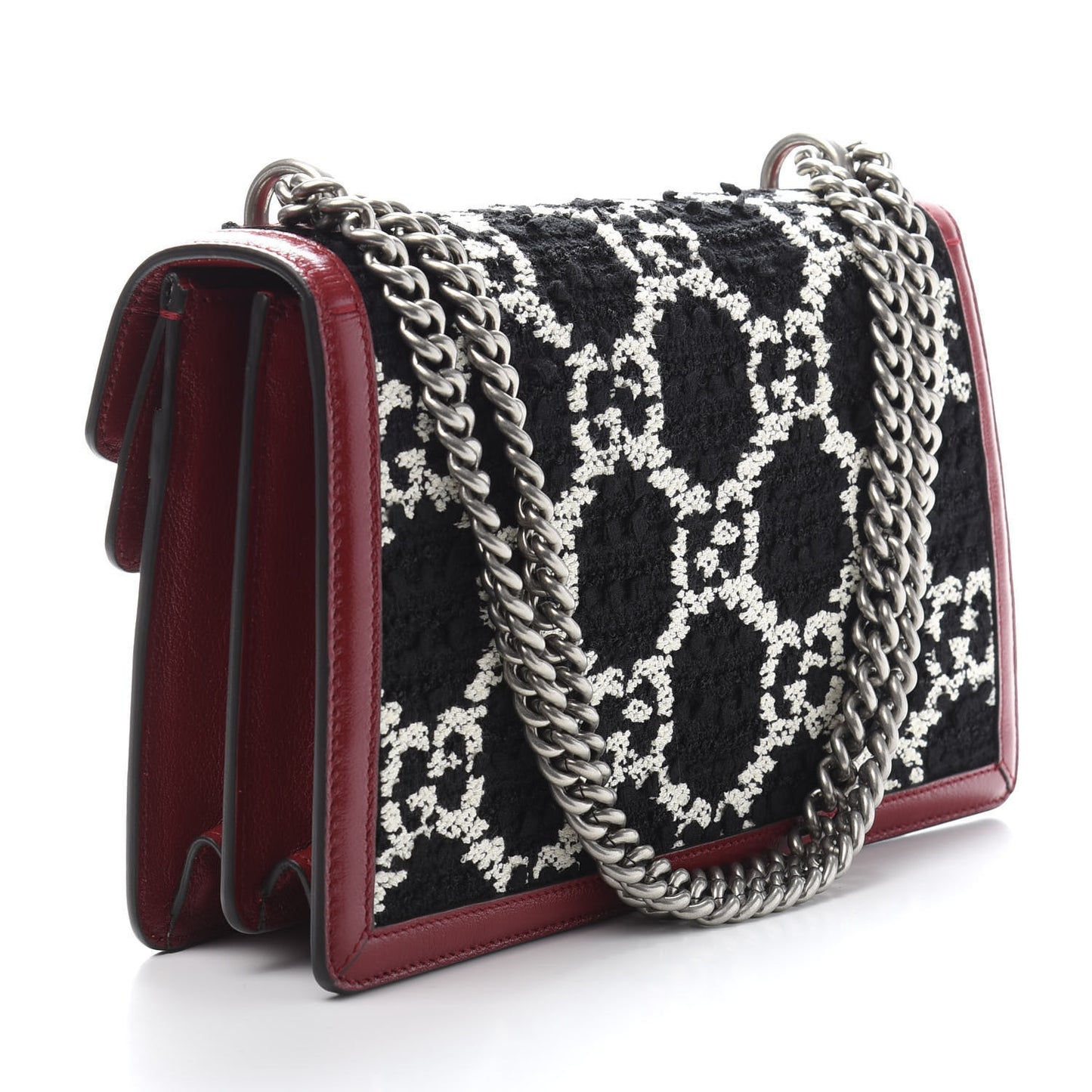 Tweed GG Monogram Small Dionysus Shoulder Bag Black White Romantic Cherry