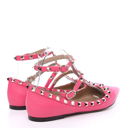 Valentino Garavani Pebbled Calfskin Rockstud Cage Ballerina Flats 38 Peony 4 of 11