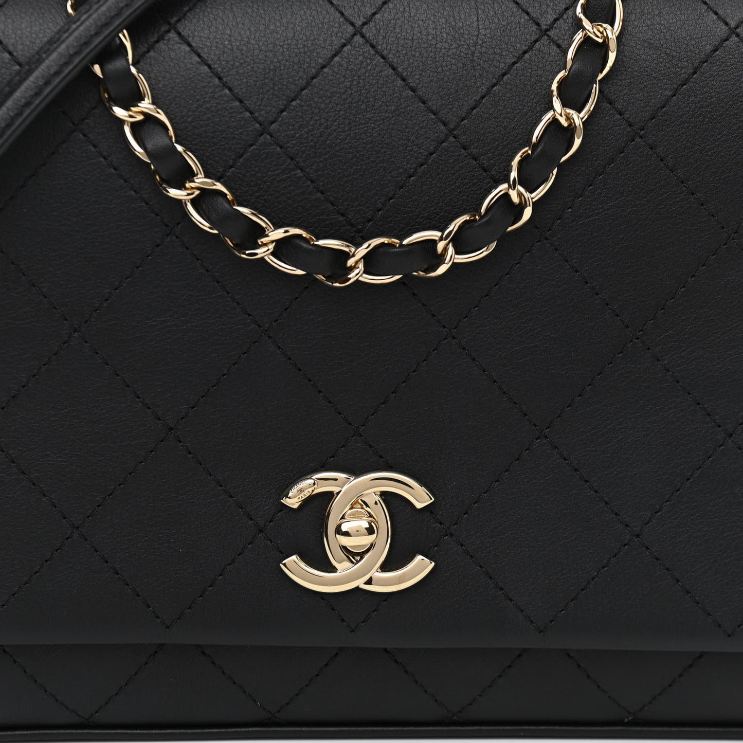 Calfskin Stitched Large Flap Black