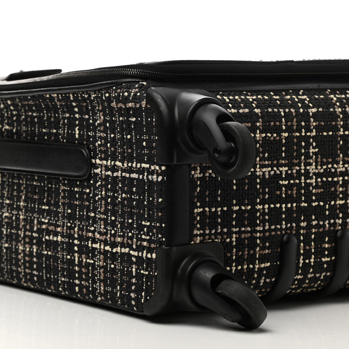Tweed Calfskin Quilted Coco Case Trolley Rolling Luggage Black