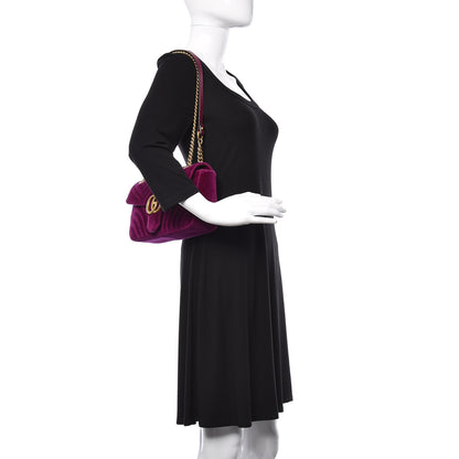 Gucci Velvet Matelasse Small GG Marmont Shoulder Bag Fuchsia Violet Cyclamen 2 of 12