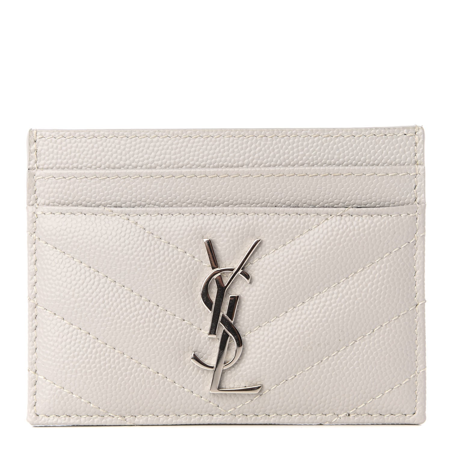 Saint Laurent Grain De Poudre Matelasse Chevron Card Case Granite 1 of 7