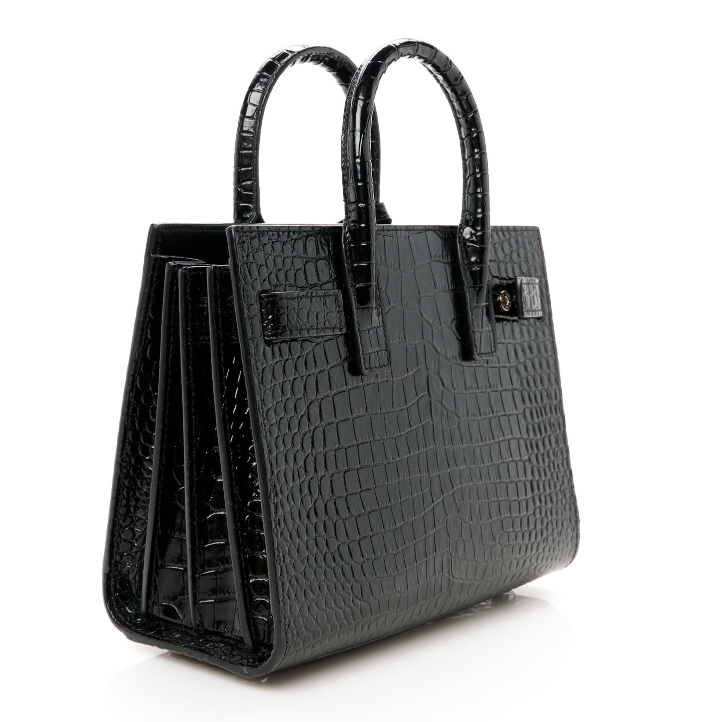 Calfskin Crocodile Embossed Nano Sac De Jour Black