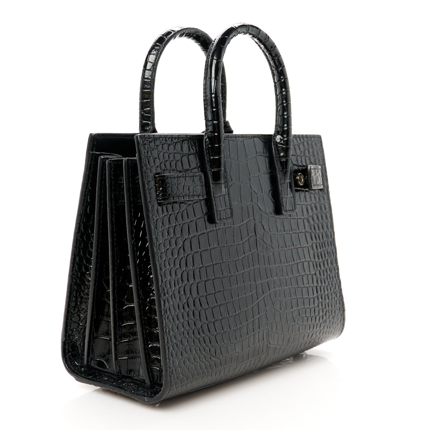Saint Laurent Calfskin Crocodile Embossed Nano Sac De Jour Black 3 of 11