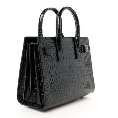Saint Laurent Calfskin Crocodile Embossed Nano Sac De Jour Black 3 of 11