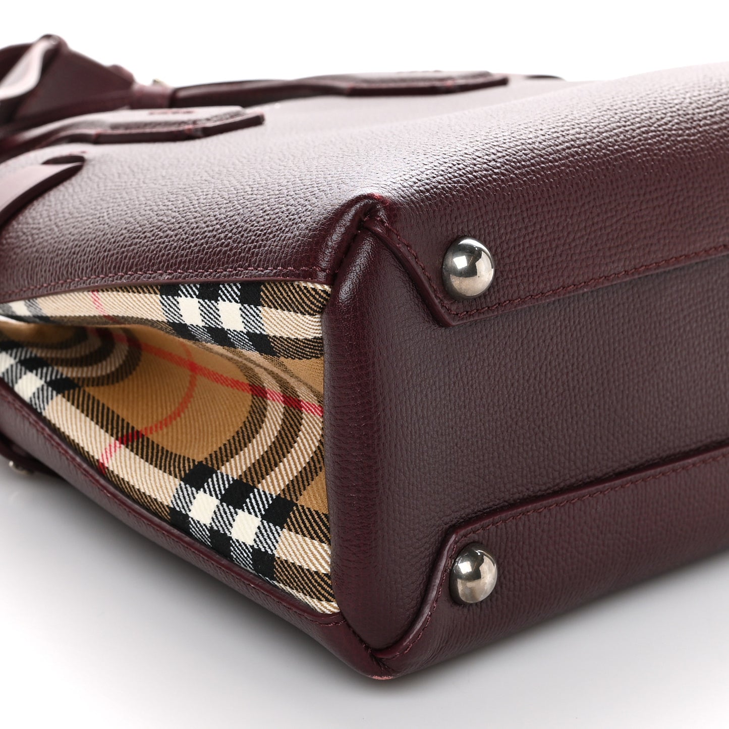 Grainy Calfskin House Check Small Banner Tote Mahogany Red