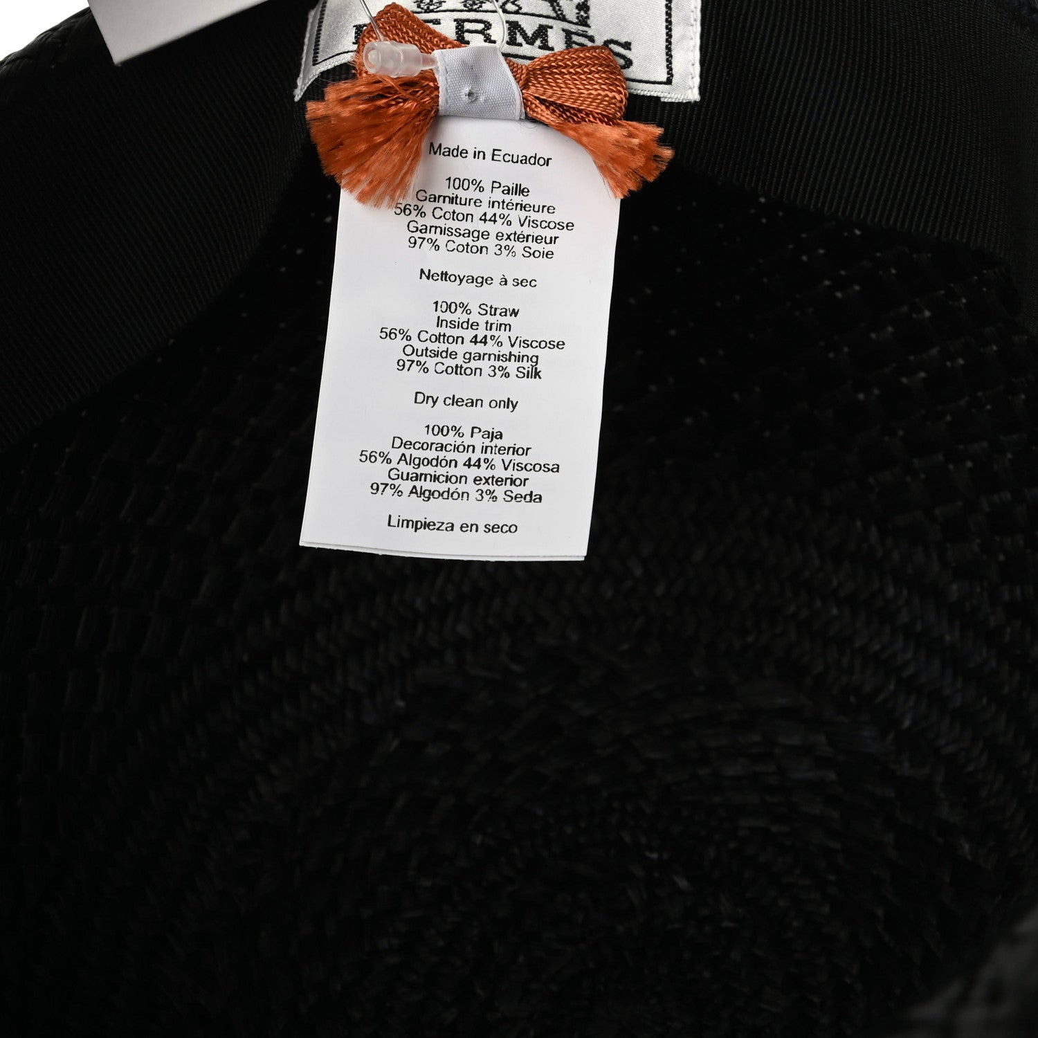 Hermes Straw Brides De Gala Panama Carrousel Hat 57 Black Terracotta 8 of 8