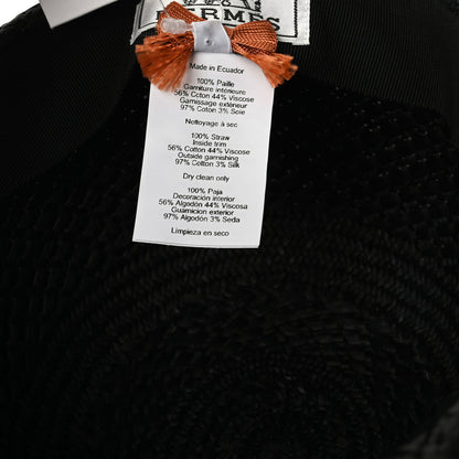Hermes Straw Brides De Gala Panama Carrousel Hat 57 Black Terracotta 8 of 8