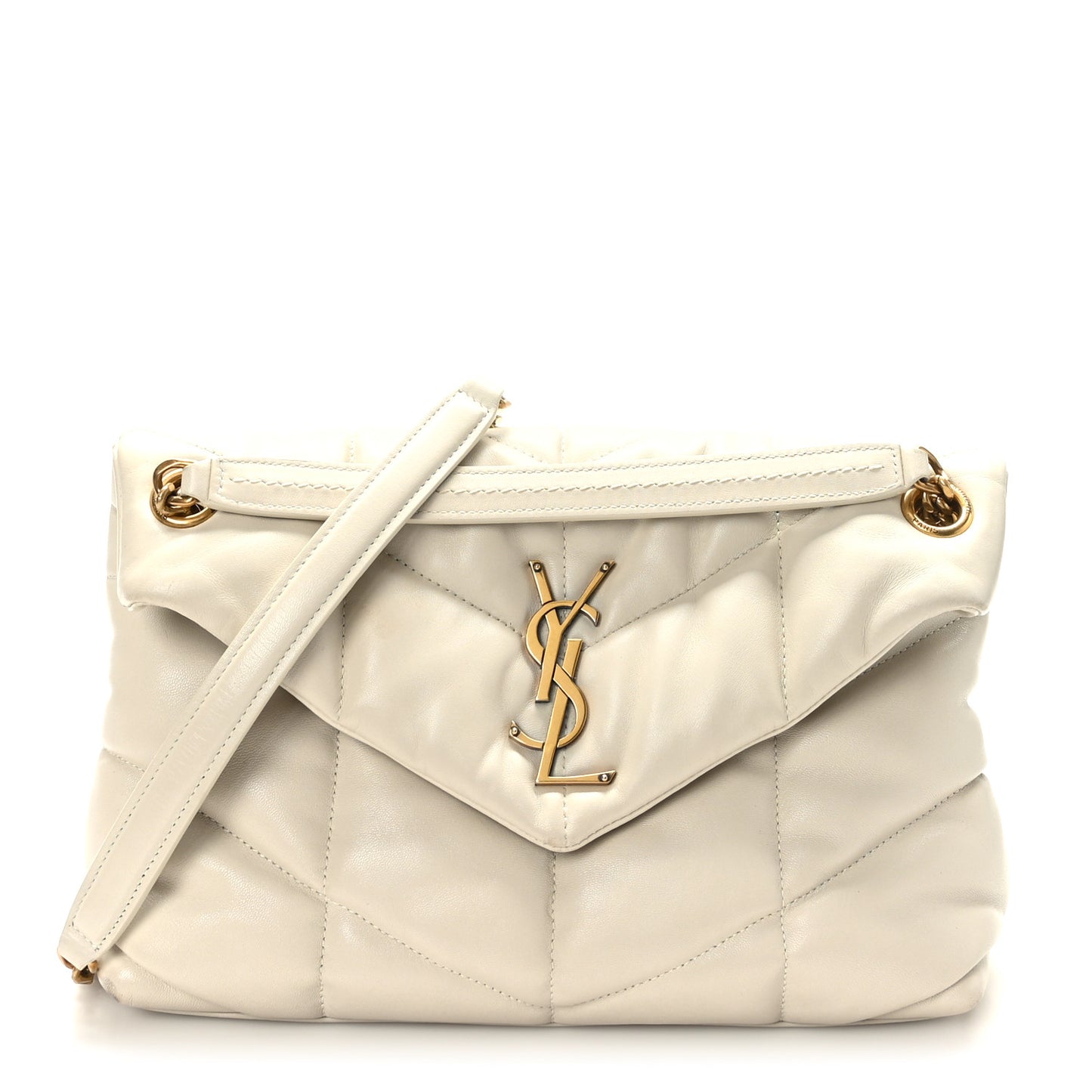 Lambskin Quilted Small Loulou Puffer Monogram Chain Satchel Crema Soft