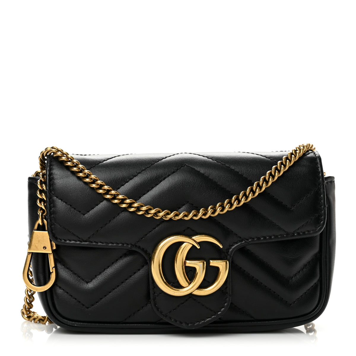 Calfskin Matelasse Super Mini GG Marmont Shoulder Bag Black