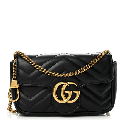 Gucci Calfskin Matelasse Super Mini GG Marmont Shoulder Bag Black 1 of 12