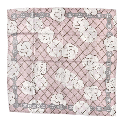 Chanel Silk CC Logo Camellia Scarf White Pink 1 of 4