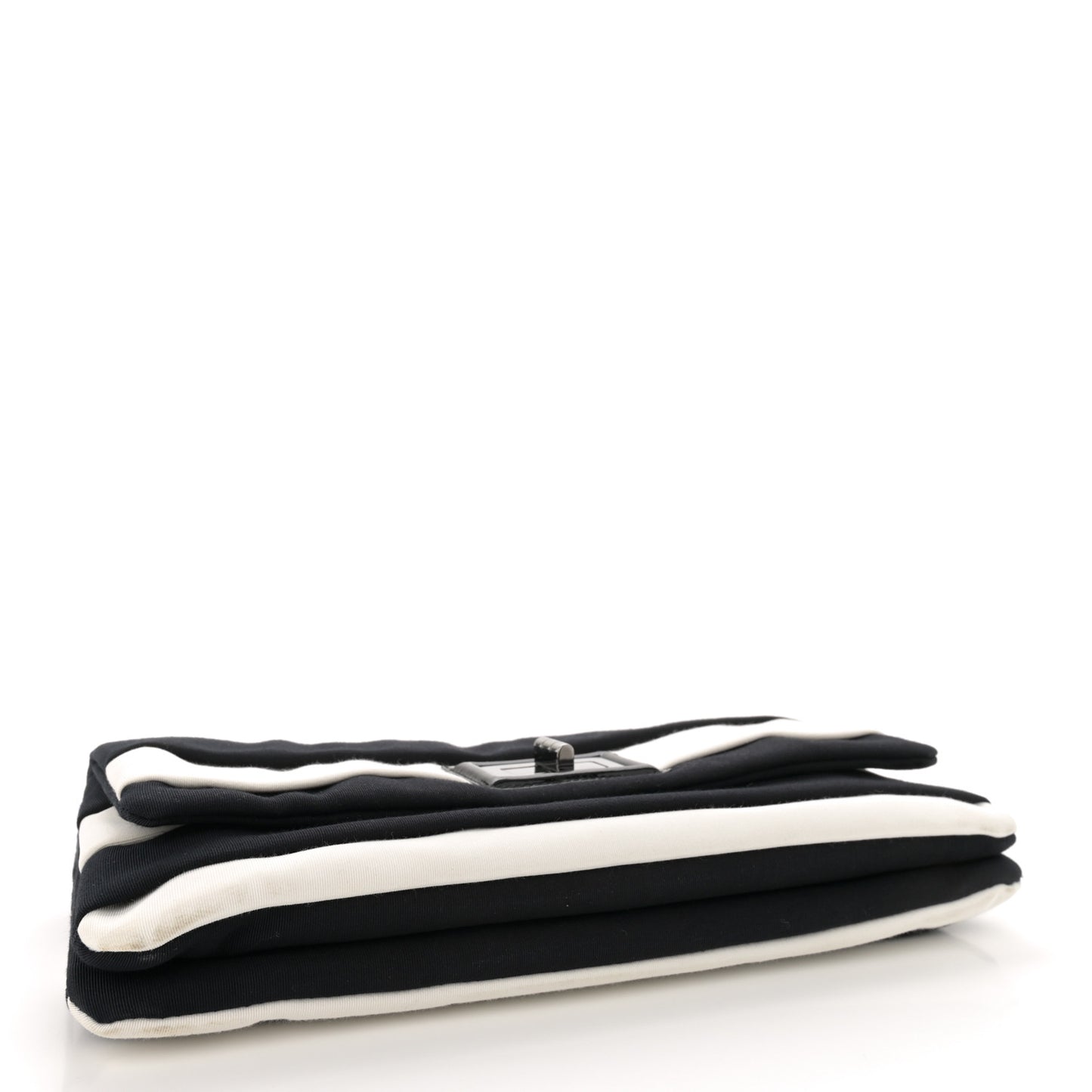 Grosgrain Stripy Mademoiselle Flap Bag Black White