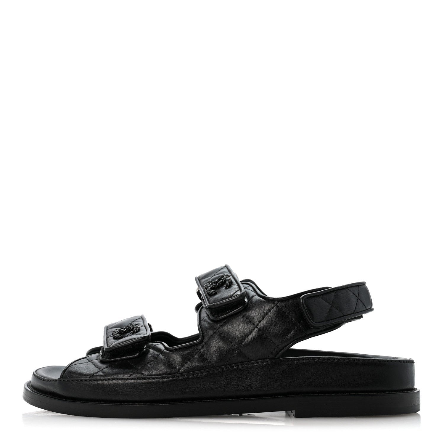 Chanel Lambskin Velcro Dad Sandals 37 So Black 1 of 9