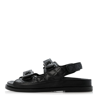Chanel Lambskin Velcro Dad Sandals 37 So Black 1 of 9