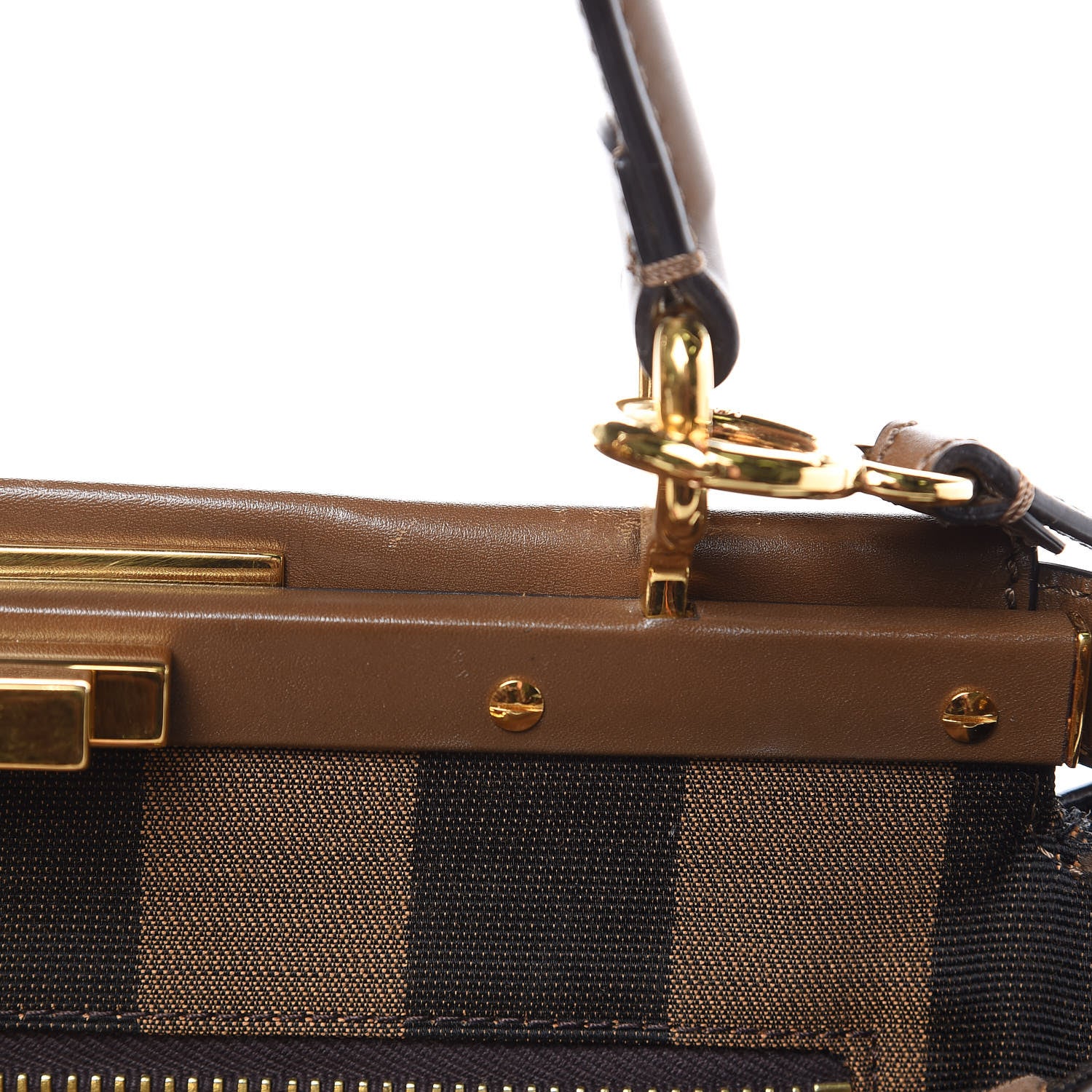 Fendi Vitello Morgan Fabric Jacquard Pequin Medium Peekaboo Iconic Satchel Foresta Tobacco Black 12 of 12