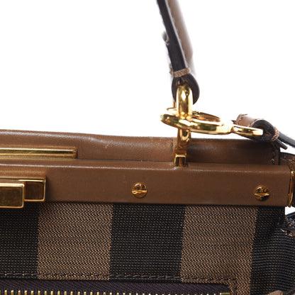 Fendi Vitello Morgan Fabric Jacquard Pequin Medium Peekaboo Iconic Satchel Foresta Tobacco Black 12 of 12