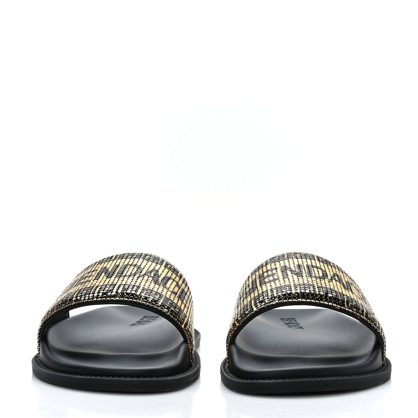 X FENDI Metal Chainmail Mesh Pool Slides 42 Gold Black