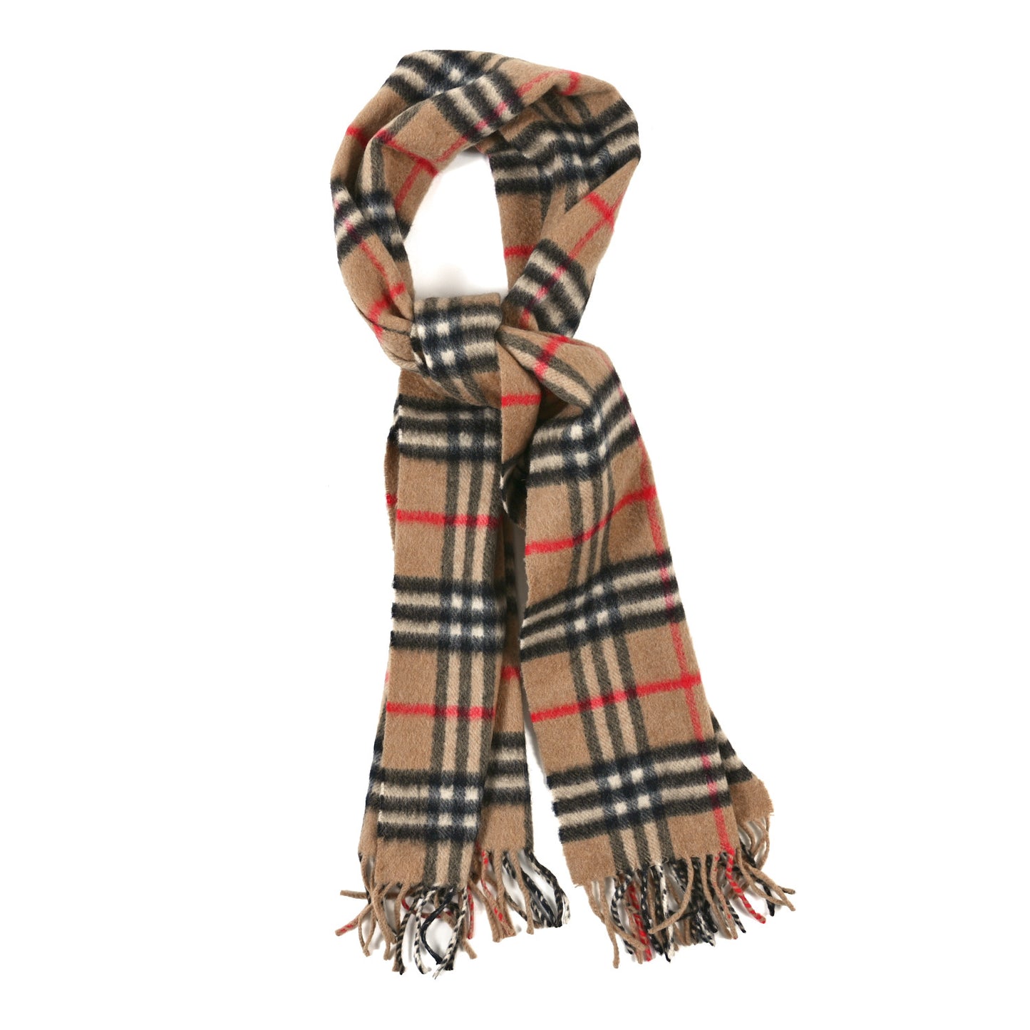Cashmere Check Fringe Scarf Archive Beige