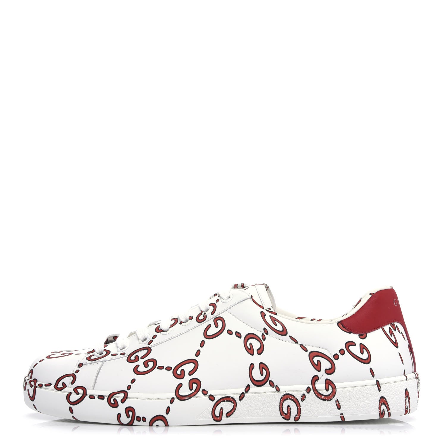 Gucci Calfskin GucciGhost Print Mens Ace Sneakers 8.5 White Hibiscus Red 1 of 9