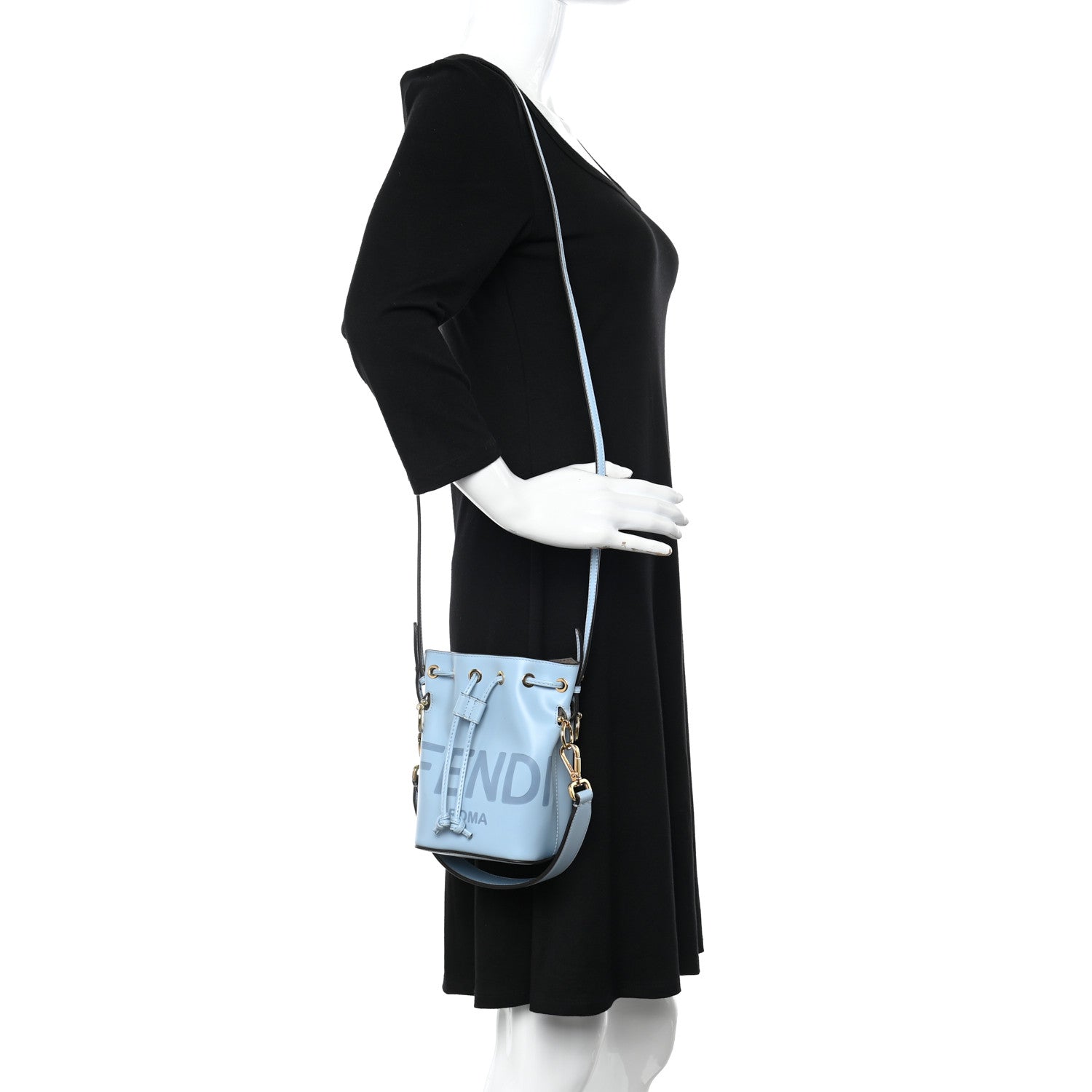 Fendi Vitello King F is Fendi Logo Embossed Mini Mon Tresor Bucket Bag Azzurro Baby Azzurro Baby 2 of 10