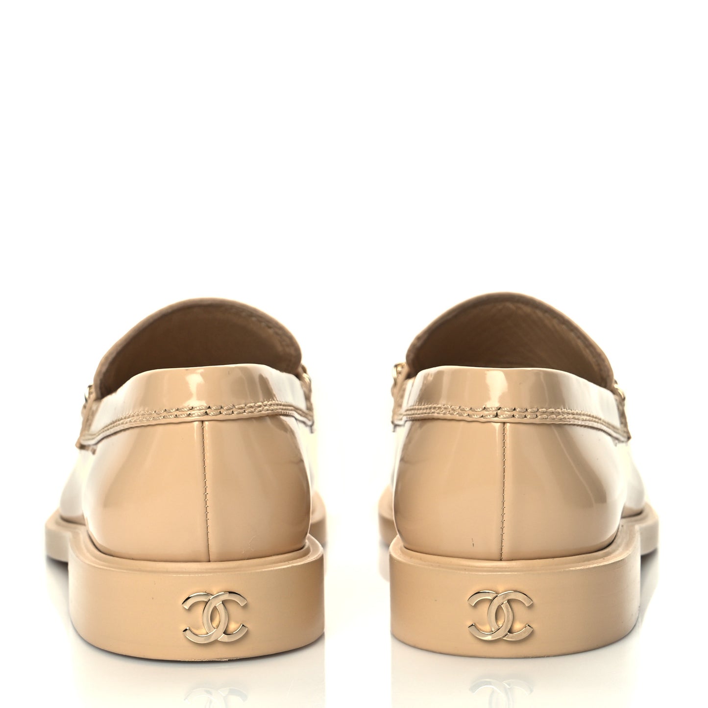 Shiny Calfskin Logo Loafers 37.5 Beige
