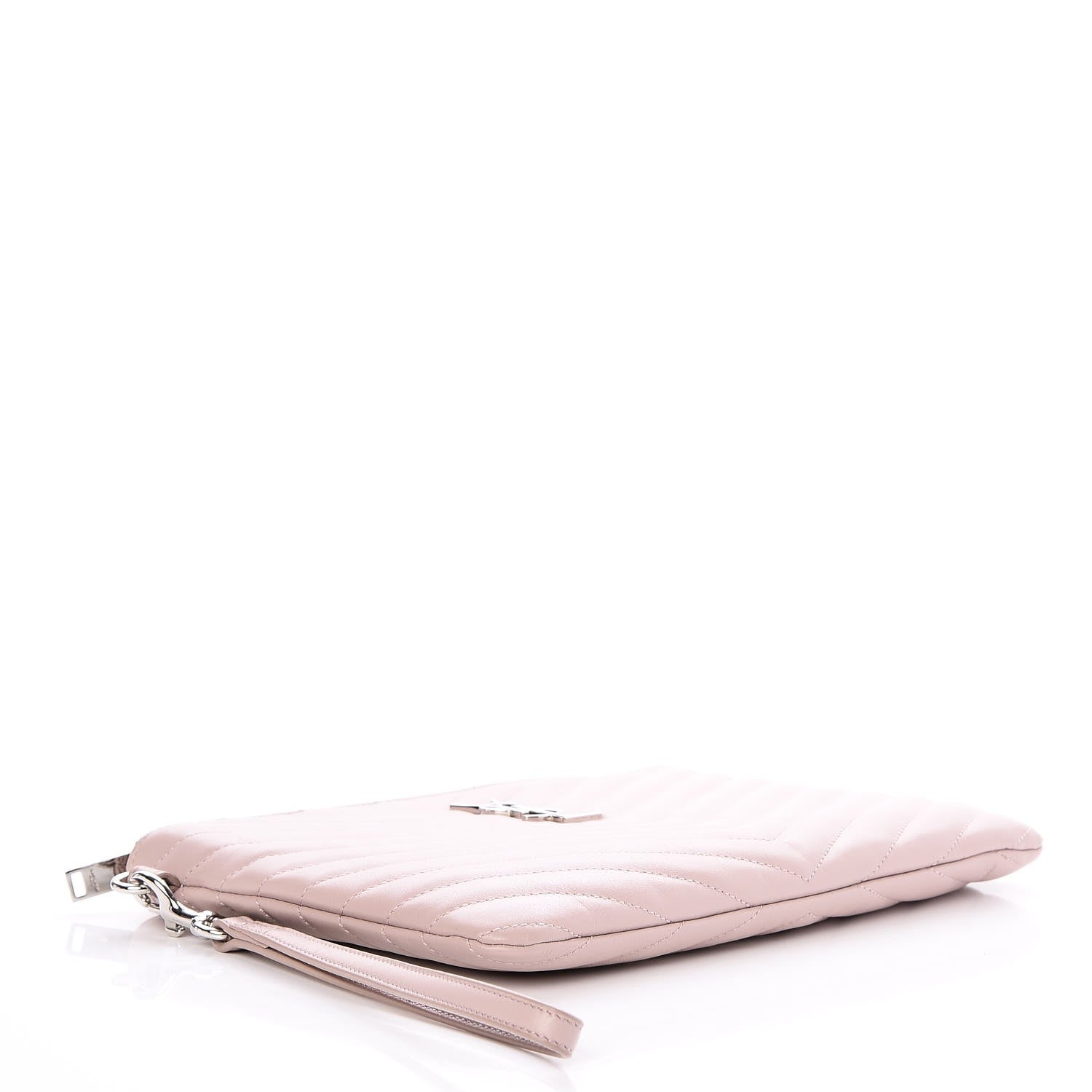 Saint Laurent Calfskin Matelasse Chevron Monogram A5 Wristlet Rose Poudre 4 of 8