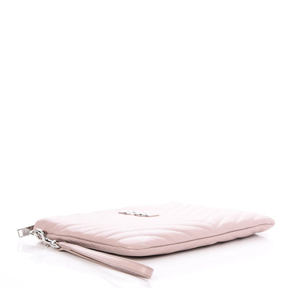 Saint Laurent Calfskin Matelasse Chevron Monogram A5 Wristlet Rose Poudre 4 of 8