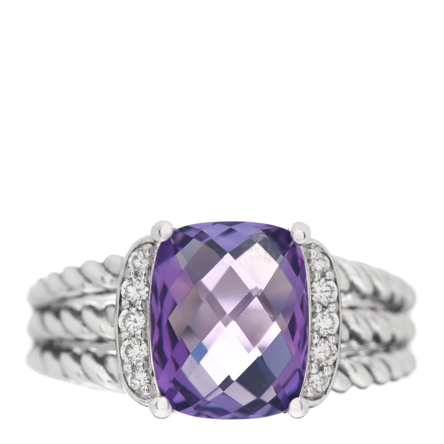 David Yurman Sterling Silver Diamond Amethyst 10mm Petite Wheaton Ring 54 6.75 1 of 5