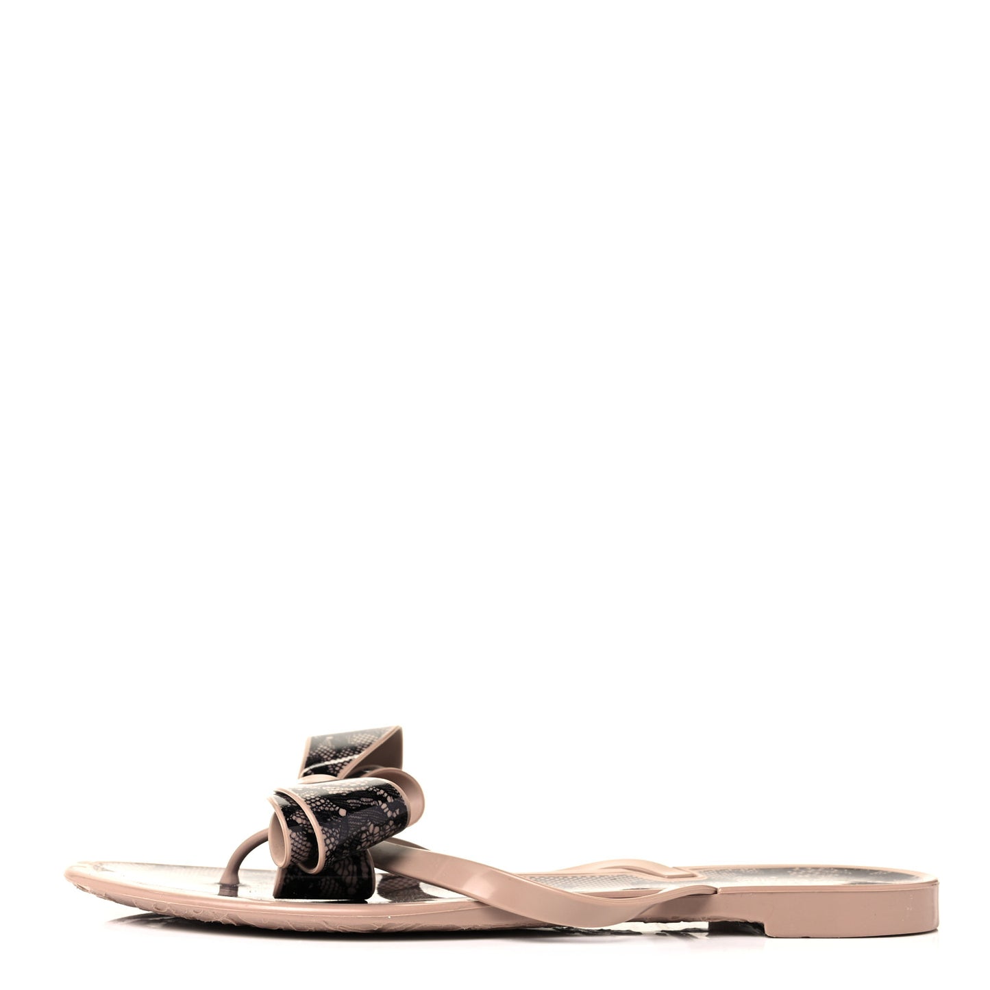 PVC Jelly Lace Print Bow Thong Sandals 41 Black Poudre