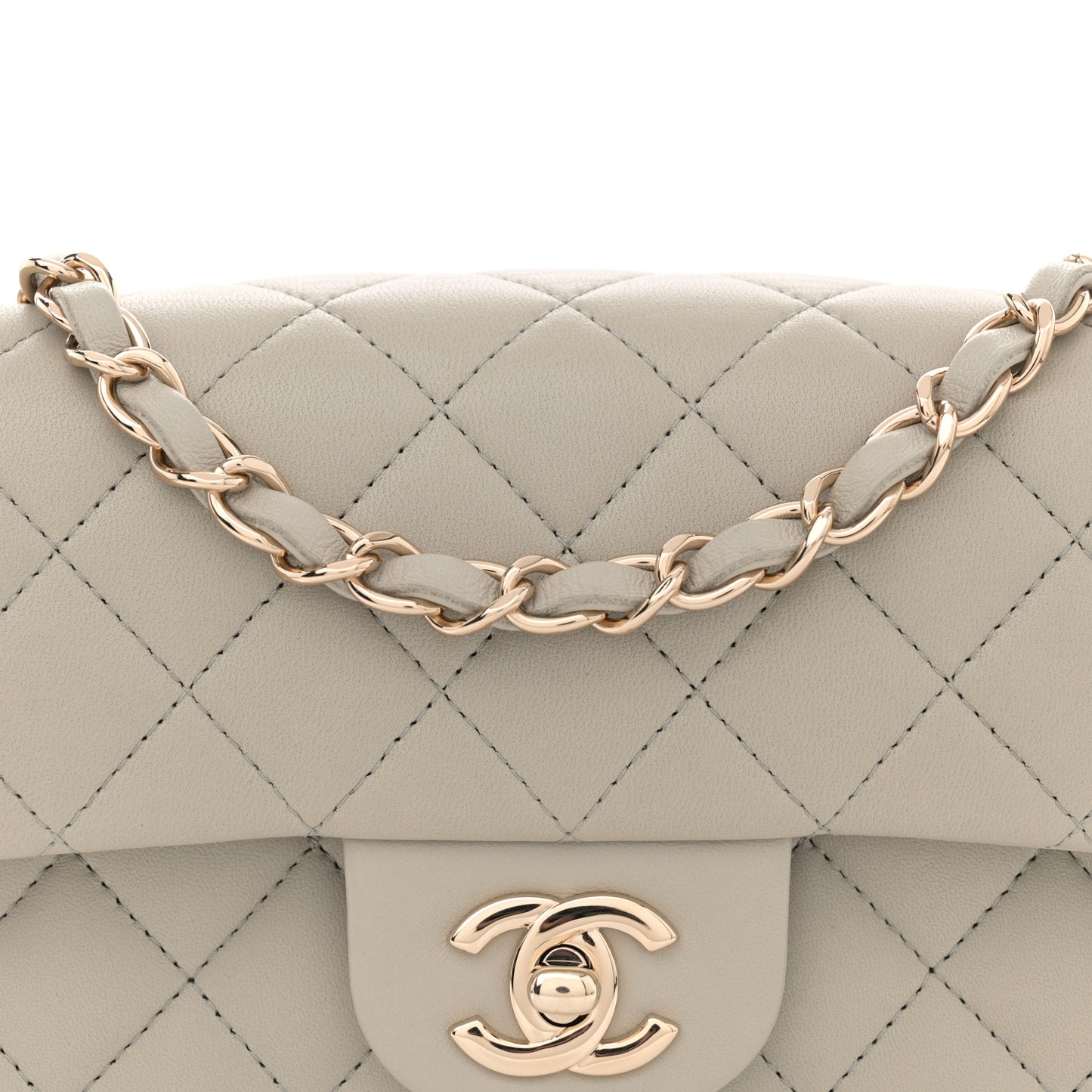 Lambskin Quilted Mini Rectangular Flap Grey