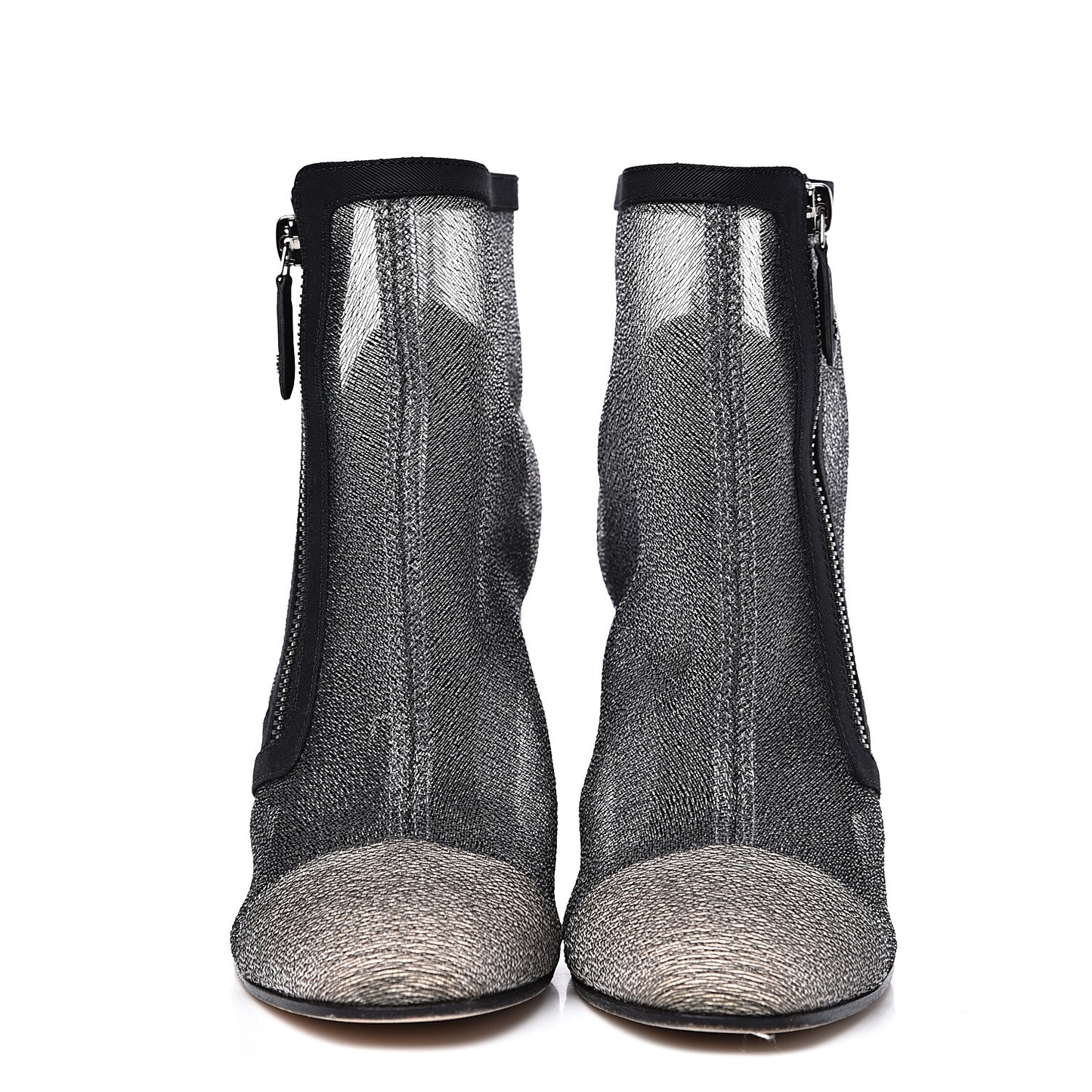 Mesh Grosgrain Cap Toe Short Boots 38 Grey Black