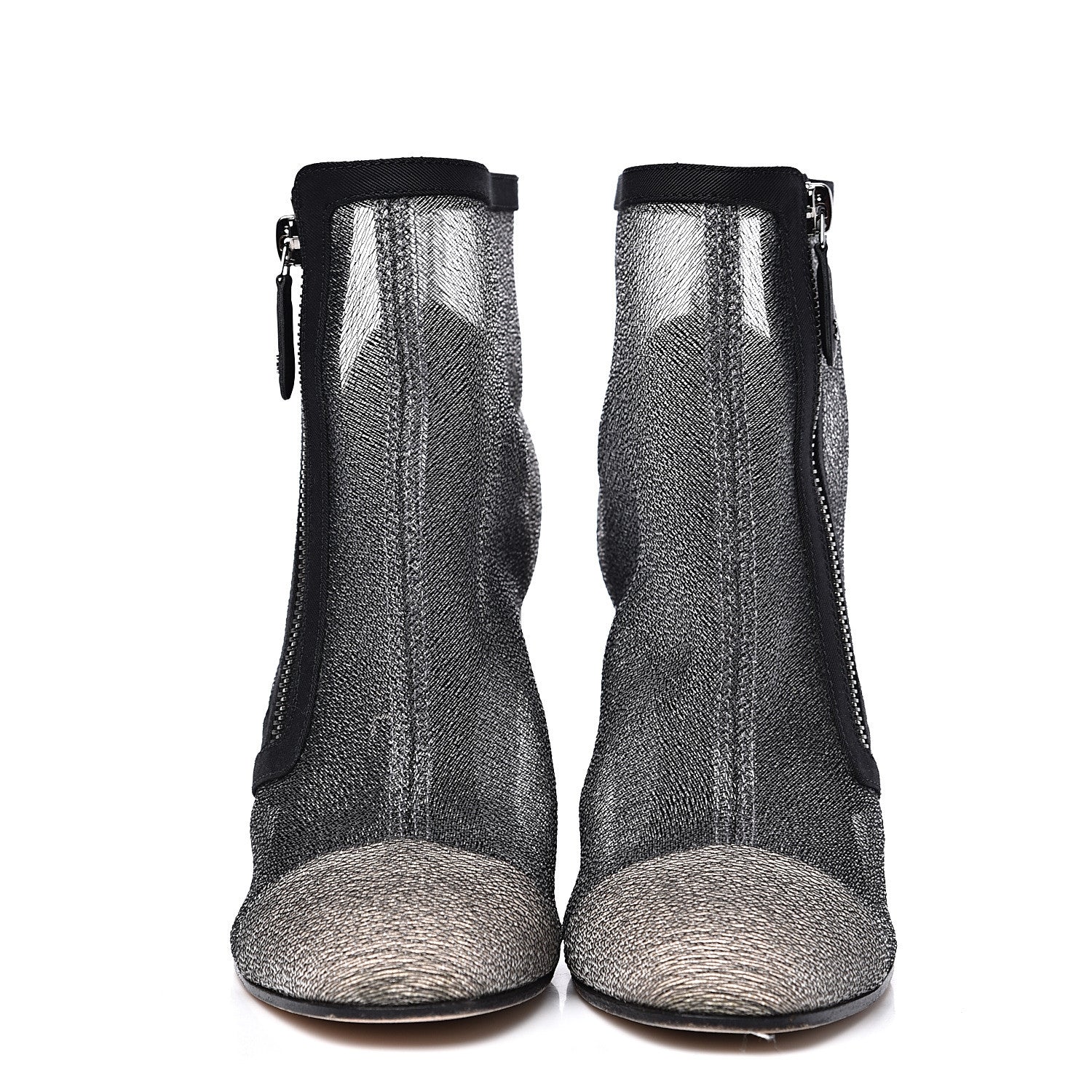 Chanel Mesh Grosgrain Cap Toe Short Boots 38 Grey Black 2 of 9