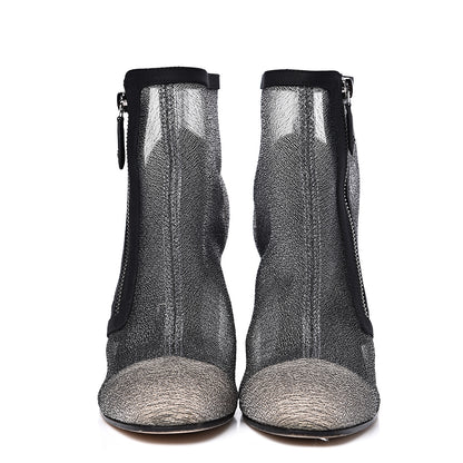 Chanel Mesh Grosgrain Cap Toe Short Boots 38 Grey Black 2 of 9