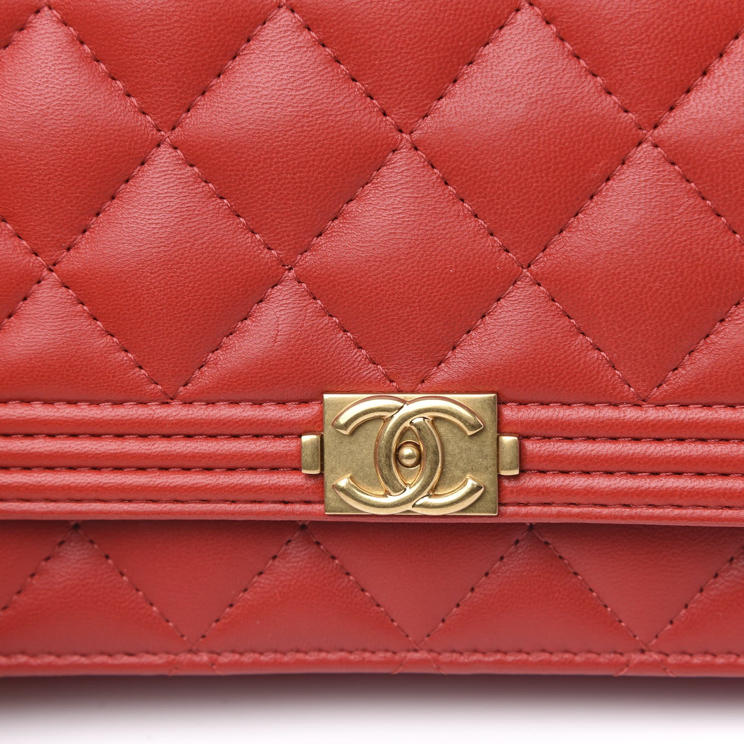 Chanel Lambskin Quilted Boy Wallet On Chain WOC Red 10 of 11