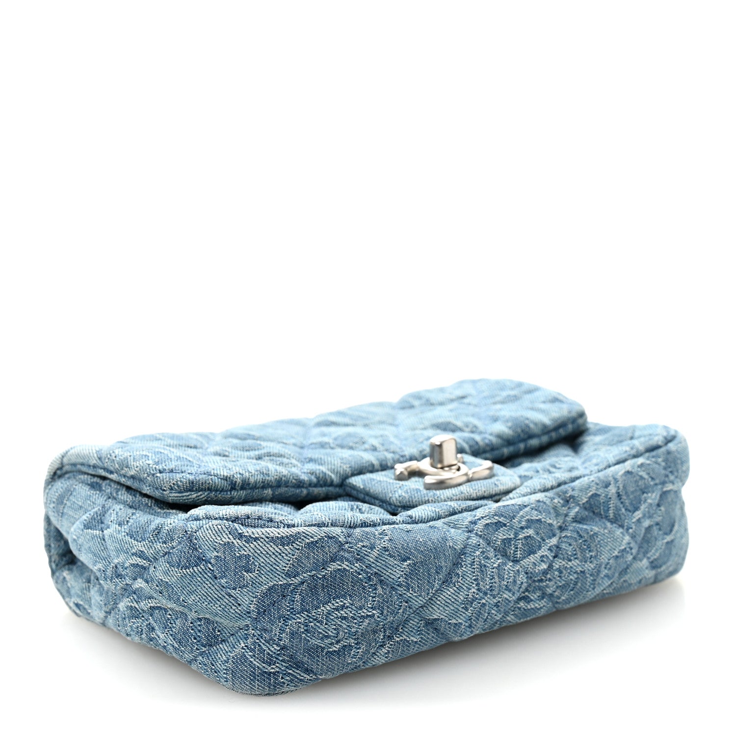 Chanel Denim Quilted Camellia Sweetheart Mini Rectangular Flap