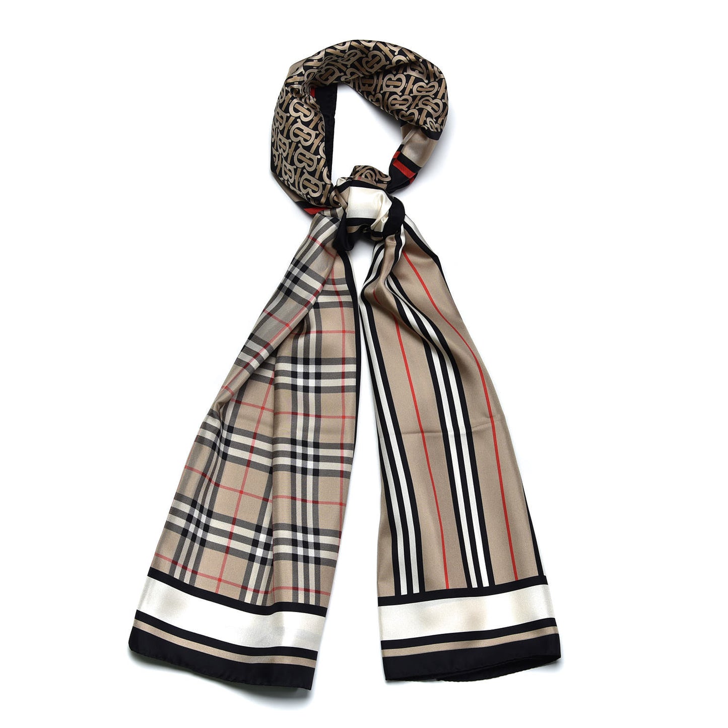 Silk Monogram Icon Check Print Scarf Archive Beige