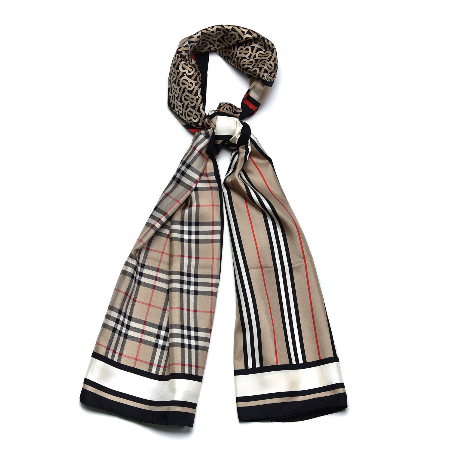 Burberry Silk Monogram Icon Check Print Scarf Archive Beige 1 of 5