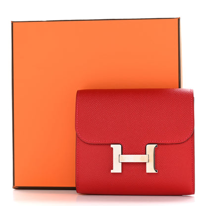 Hermes Epsom Constance Compact Passant Wallet Rouge Casaque 8 of 8