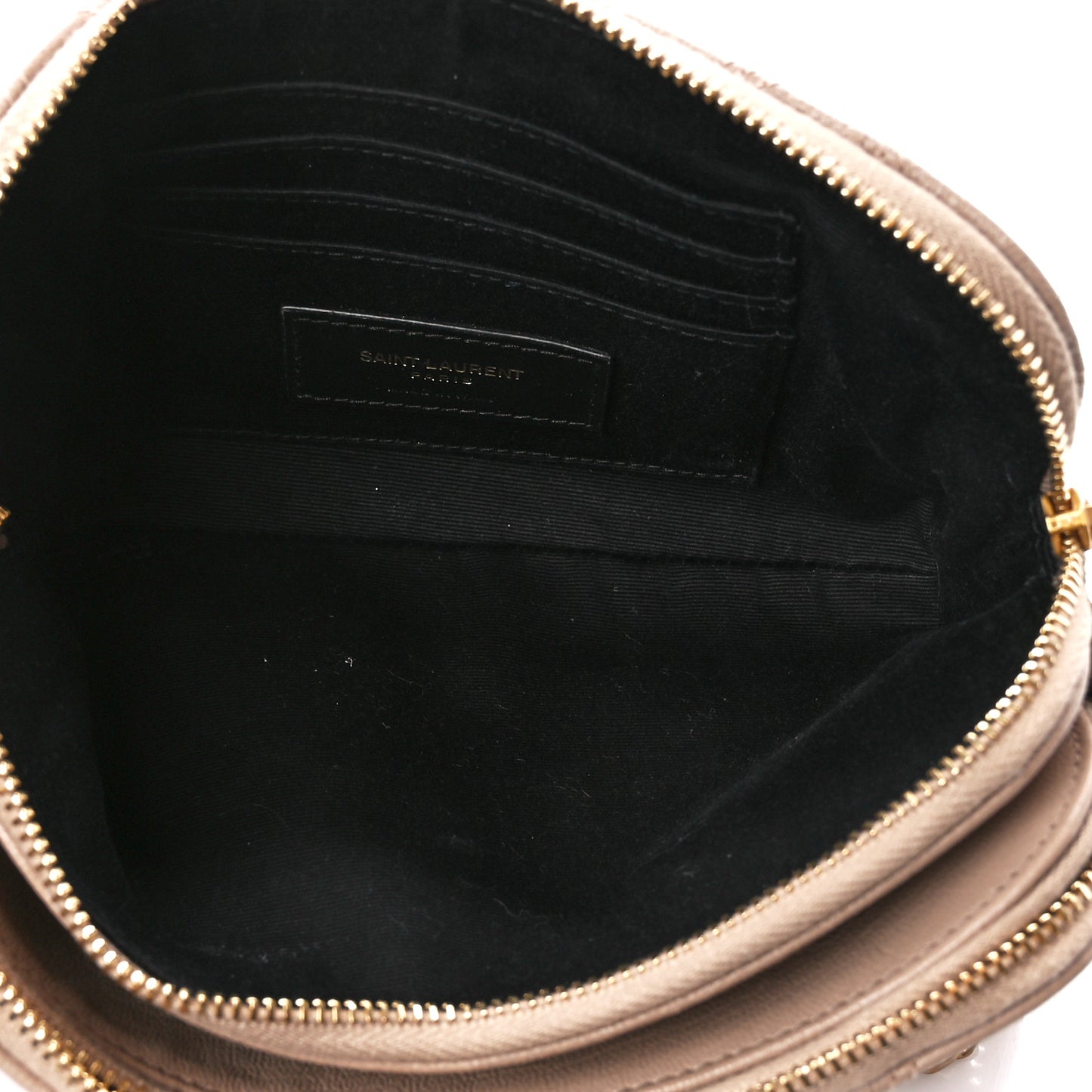 Grained Lambskin Quilted Mini Becky Double Zip Bag Dark Beige