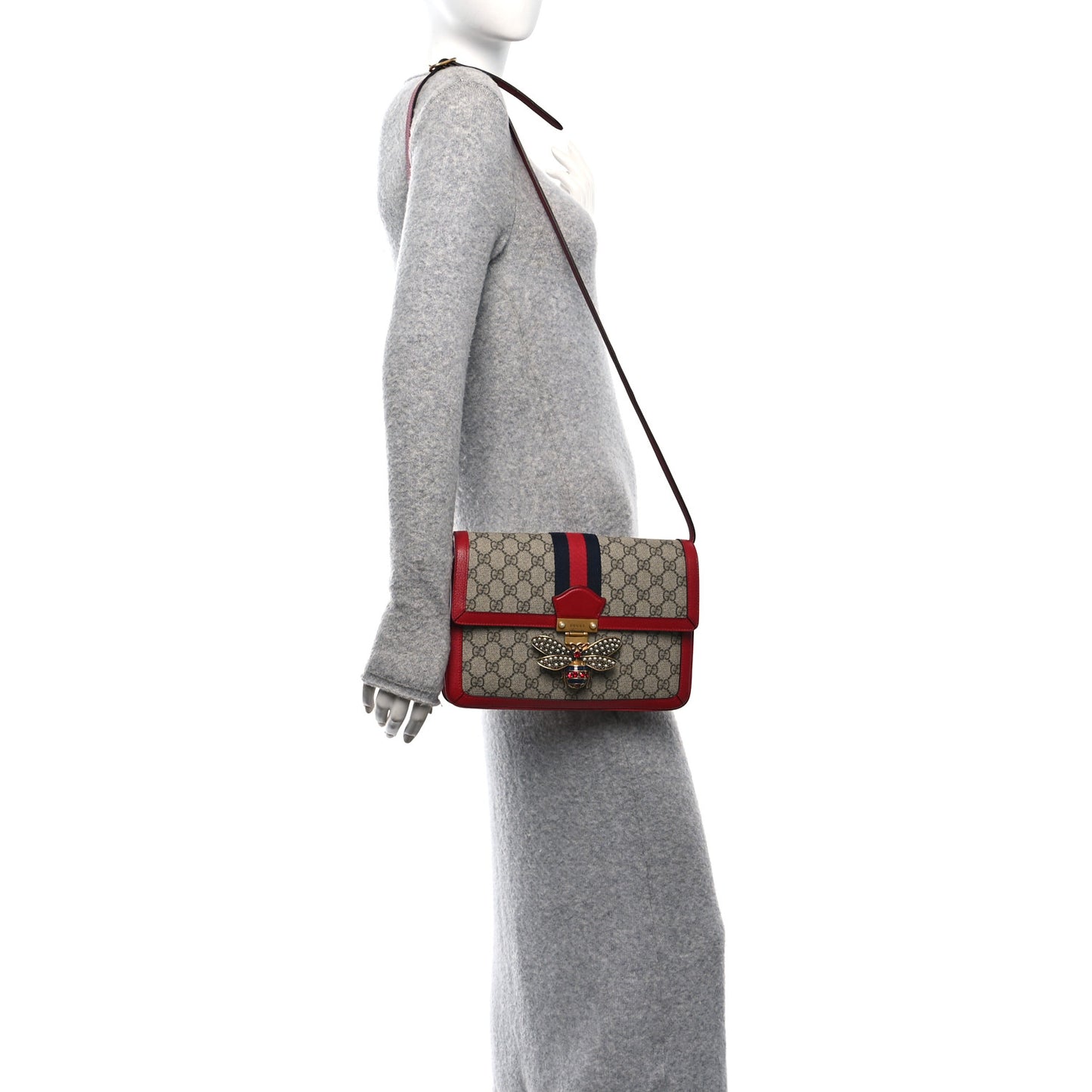 GG Supreme Monogram Medium Queen Margaret Shoulder Bag Red