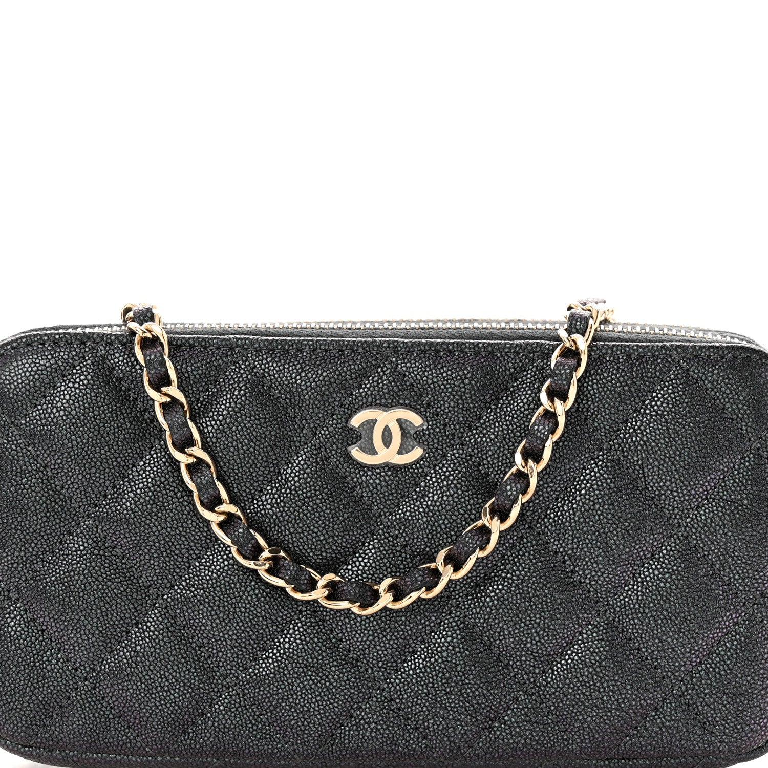 Chanel Iridescent Caviar Quilted Small Clutch With Chain Black 10 of 13
