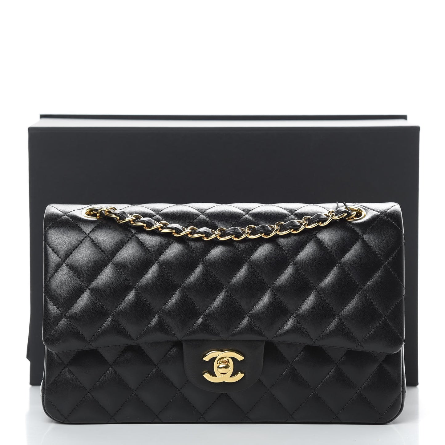 Lambskin Quilted Medium Double Flap Black