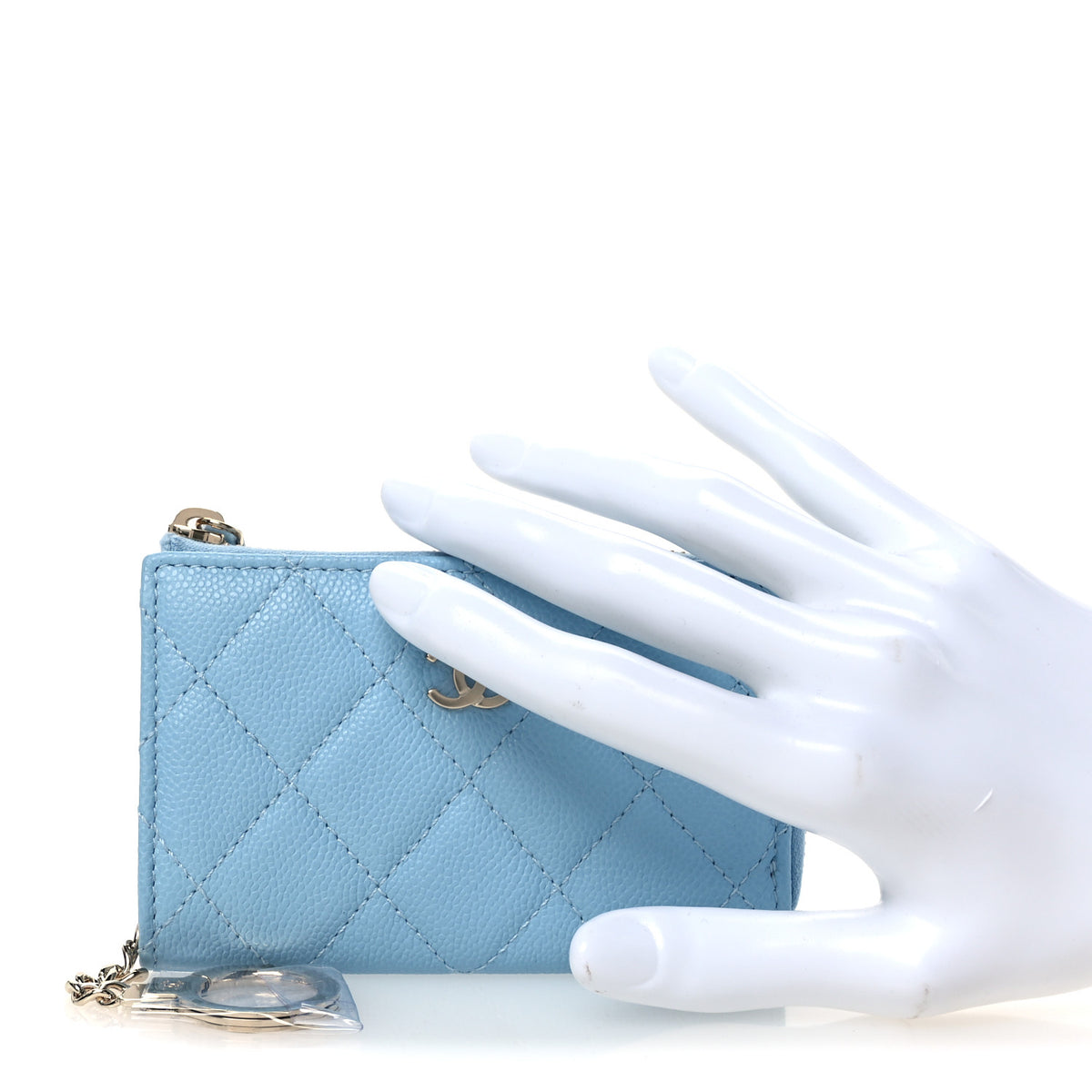 Chanel Caviar Quilted Zipped Key Holder Case Light Blue 2 of 11